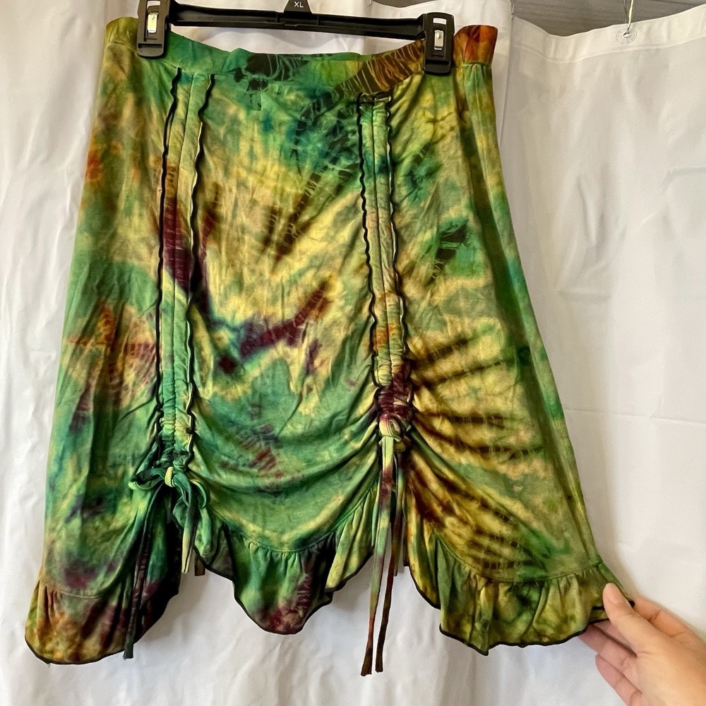 Jayli Women Sz L Tie Dye Isla Skirt Fairy Cut Hem Cinch Tie Boho Hippie Festival - Picture 5 of 7